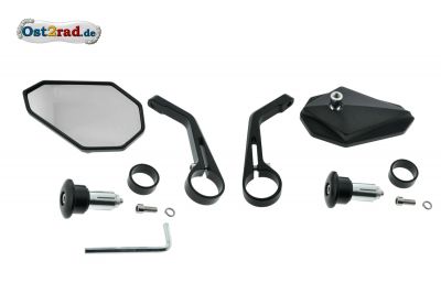 Paar Rückspiegel ECKIG hängend oder stehend, Lenkerende, für S50 S51, CNC Metall SCHWARZ