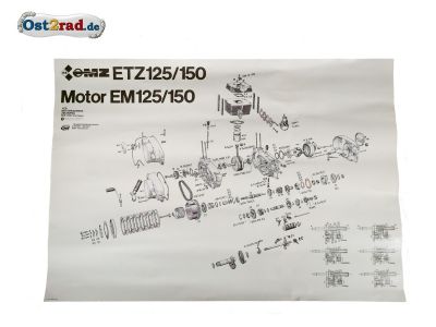 Poster Plakat Explosionszeichnung MZ - Motor ETZ 125 150