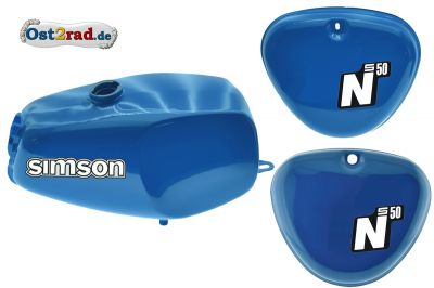 S50N Büffeltank Set, Hoch Tank für Simson, Blau, innen versiegelt