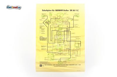 Poster Schaltplan SIMSON Roller SR50/1C 12V ohne Elektrostarter