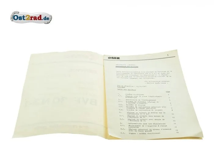 Serviceinformation FRANZÖSISCH Reparaturhandbuch Vergaser BVF 30N3-1
