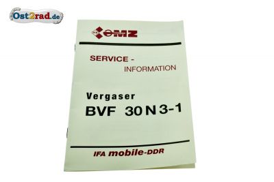 Servicinformation Reparaturhandbuch Vergaser BVF 30N3-1