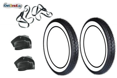 SET 2 pneus à flancs blancs route RIESA  SIMSON S50 S51 KR51 Schwalbe 2,75-16
