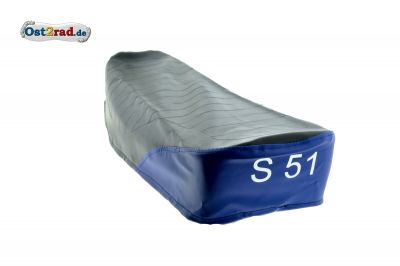 Sitzbankbezug Blau-Schwarz für SIMSON S51 Enduro, SILBER-LOGO, strukturiert