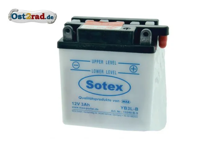 Sotex-Batterie YB3L-B 12V 3Ah Simson Sperber MS50 KR51/1 Vape