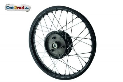 Roue à rayons noire - chromée  Simson S51 Schwalbe 16 pouces
