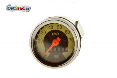 Tachometer 80km/h-Version Skale schwarz- hellelfenbein KR50 Spatz SR2 - gewölbtes Glas 48mm