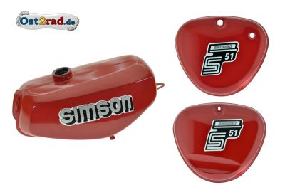 Tank Set mit Deckel S51E ENDURO Kirschrot-metallic, versiegelt mit Aufkleber Simson