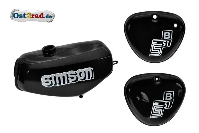 Tank Set mit Seitendeckel S51 S70 Anthrazit-Metallik, versiegelt, mit Aufkleber Simson