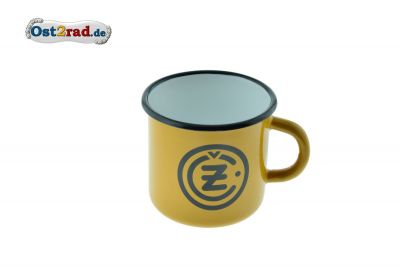 Tasse Emaille GELB CZ Logo schwarz