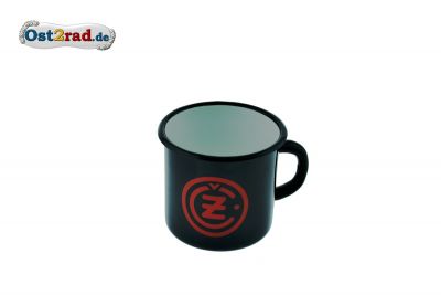 Tasse Emaille SCHWARZ CZ Logo rot