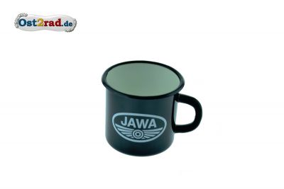 Tasse Emaille SCHWARZ JAWA Logo weiss