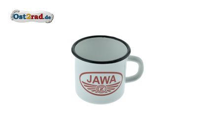 Tasse Emaille WEISS JAWA/CZ Logo rot