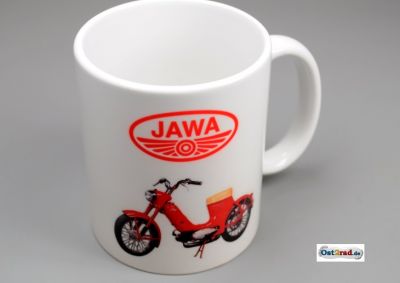 Tasse weiss mit Aufdruck JAWA Pionyr 550