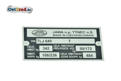 Typenschild JAWA 350 Typ 640