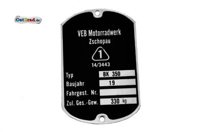 Typenschild passend für MZ BK 350 4-zeilig