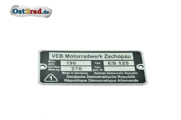 Typenschild passend für MZ ES 125