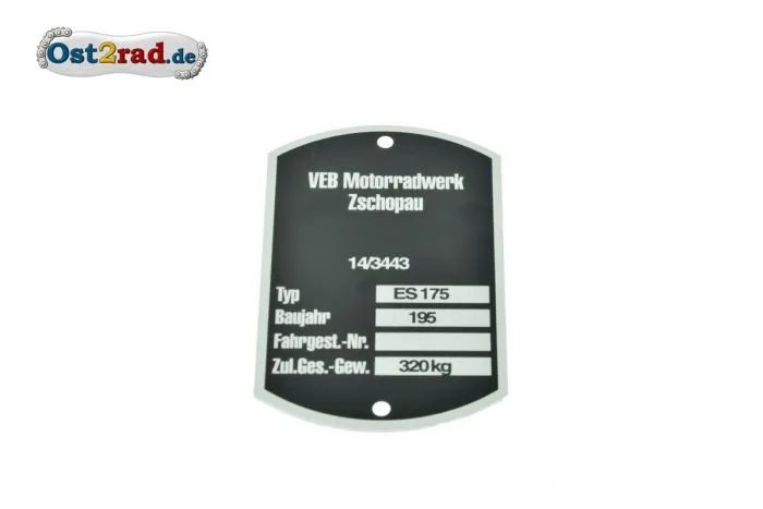 Typenschild passend für MZ ES 175 Baujahr 195 Aluminium