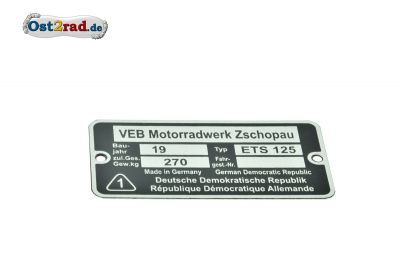 Plaque signalétique MZ ETS 125