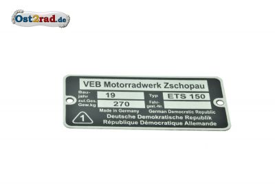 Typenschild passend für MZ ETS 150