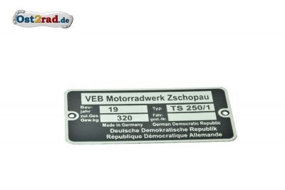 Typenschild passend für MZ TS 250/1