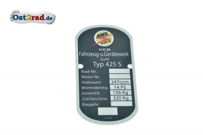 Typenschild SIMSON AWO -S 425 buntes Logo