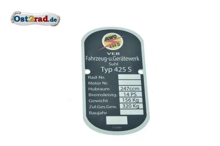Typenschild Simson AWO -S 425 buntes Logo