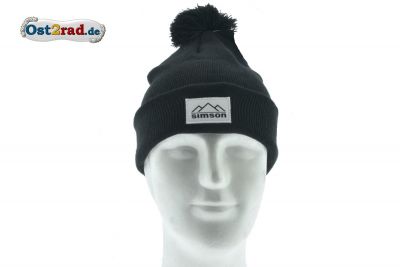 Wintermütze mit Bommel schwarz mit "Simson Suhler Berge" Aufnäher