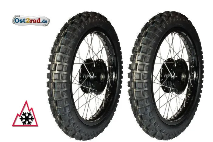 2x Winterrad komplett für Simson SCHWARZ - Edelstahl, KR51, S50, S51, Vogelserie