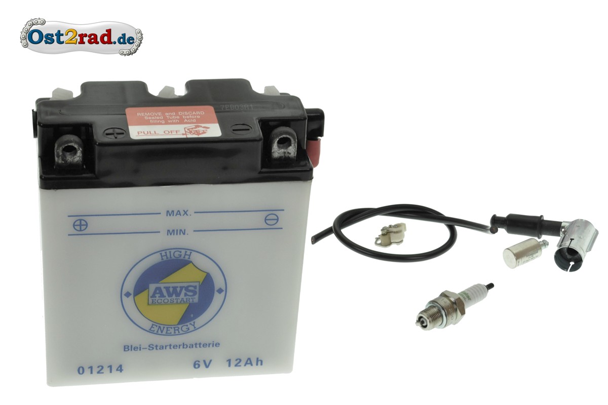 Komplettset Batterie 6V 12A schmal passend für MZ ES TS Preis zuzügl.  Batteriepfand 7 50 €
