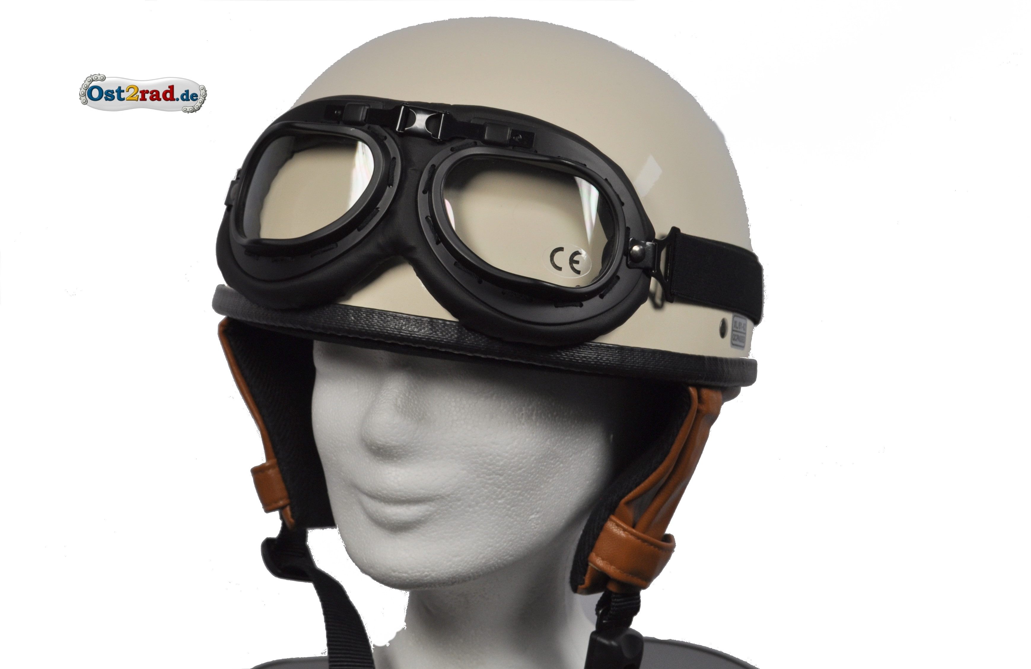 Halbschale Brille für DDR Moped Weiß  Oldtimer Helm Simson AWO EMW 