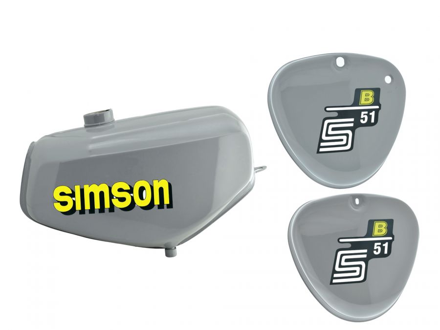 Tank Set mit Seitendeckel S51 S70 WOLF Gray, versiegelt, mit Aufkleber Simson