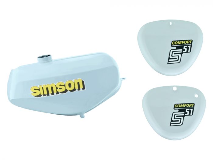 Tank Set ATLAS-Weiß, S51C, S70C COMFORT, versiegelt, mit Aufkleber Simson