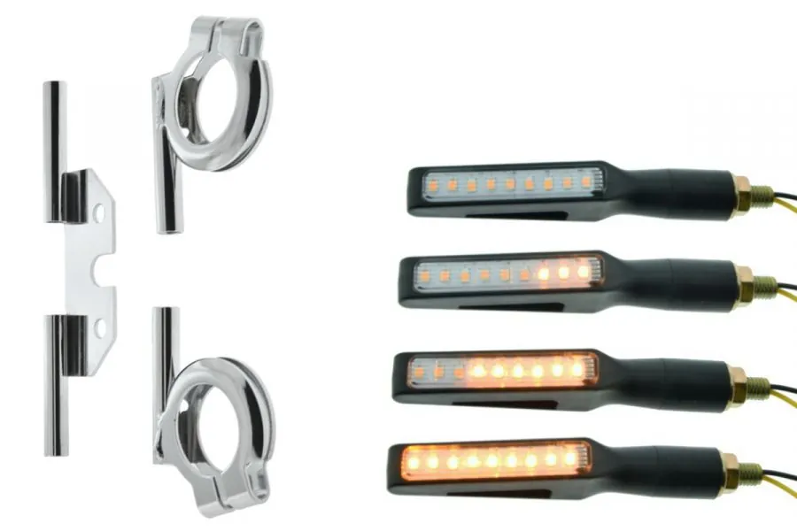 LED Lauflichtblinker KURZ Satz für Simson S50 S51 Blinkgeber Halter -​Chrom-Hell