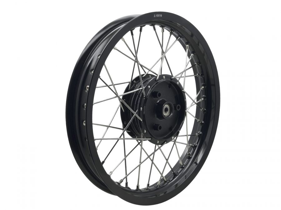 Verstärktes Breit-Speichenrad 2,15x16 Nabe-​Felge Schwarz - Edelstahl für Simson S50 S51 Schwalbe