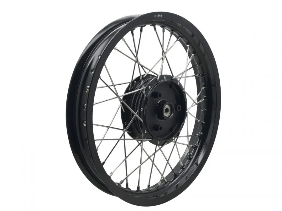 Verstärktes Breit-Speichenrad 2,15x16 Nabe-​Felge Schwarz - Edelstahl für Simson S50 S51 Schwalbe