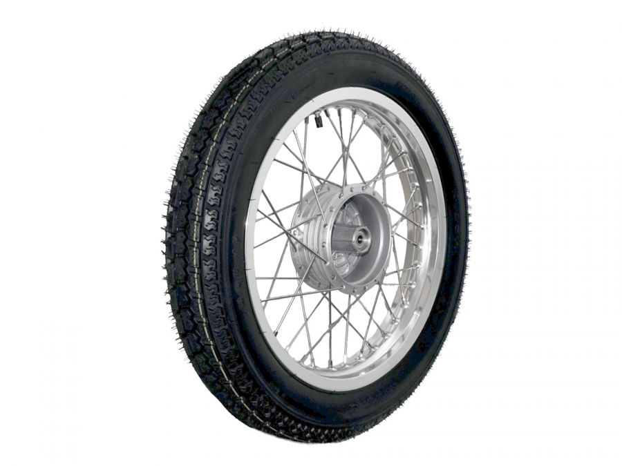 Verstärktes Breit-​​KOMPLETTRAD 2,15x16 Nabe-​Felge SILBER Alu - Edelstahl für Simson S50 S51 Schwalbe