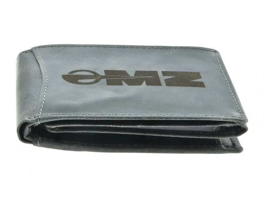 Geldbörse Portmonnaie Echtleder MZ Logo Querformat GRAU