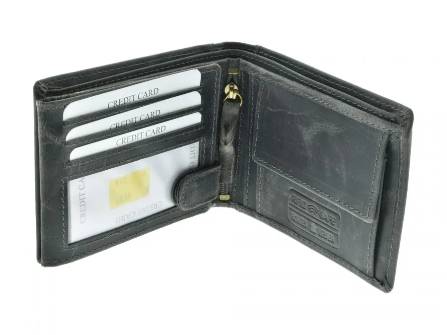 Geldbörse Portmonnaie Echtleder MZ Logo Querformat GRAU