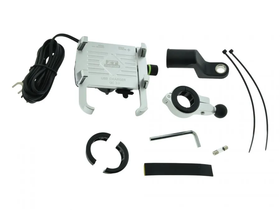 CNC Handyhalter SILBER mit USB-Ladefunktionfunktion JAWA Simson S51 S50 MZ CNC Handyhalter SILBER mit USB-Ladefunktionfunktion JAWA Simson S51 S50 MZ