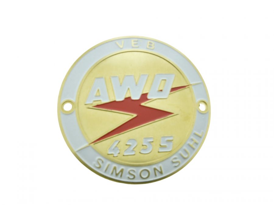 Plakette Tank "VEB AWO SIMSON SUHL" rot/gold/weiß AWO Sport