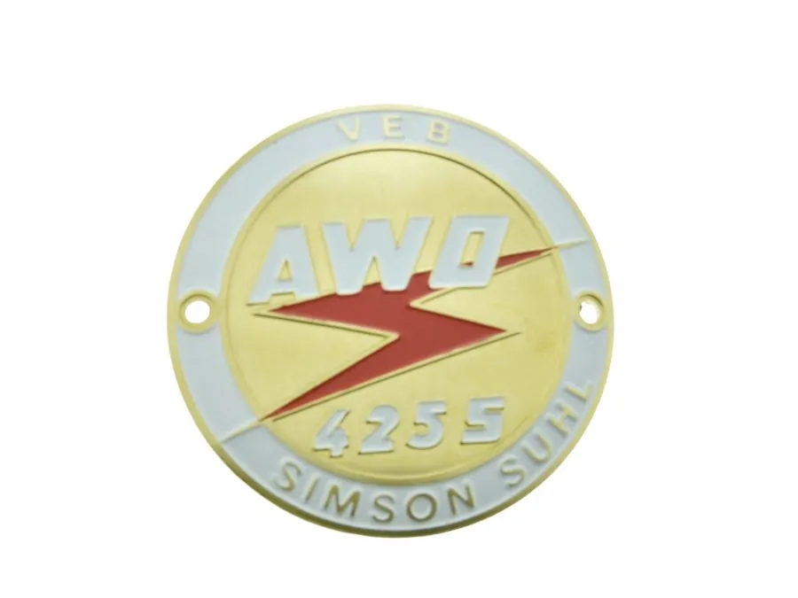 Plakette Tank "VEB AWO SIMSON SUHL" rot/gold/weiß AWO Sport