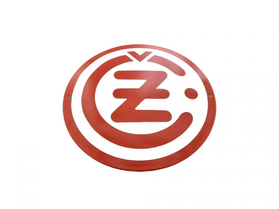 Emailleschild CZ Logo rund weiss, Schrift rot 250mm