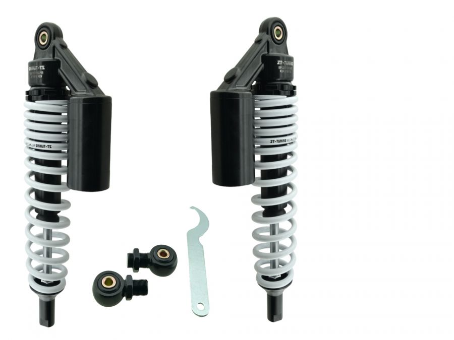 ZT Federbeine SCHWARZ-WEISSE FEDER S50 S51 hydraulischer Dämpfung externen Ausgleichsbehälter 360mm
