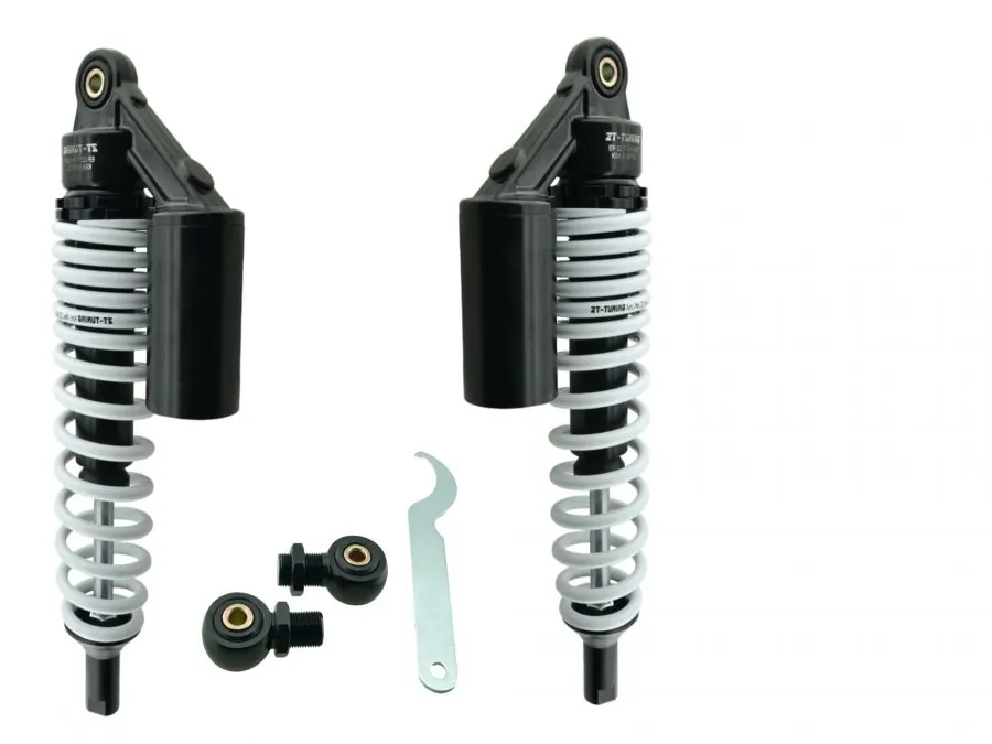 ZT Federbeine SCHWARZ-WEISSE FEDER S50 S51 hydraulischer Dämpfung externen Ausgleichsbehälter 360mm