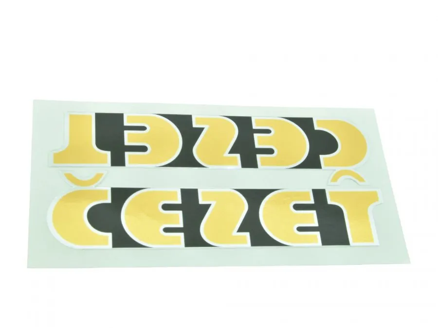 2x ČEZET Gold Schriftzug Aufkleber – 165 × 32 mm – passend für ČZ 250 / 350 Typ 471 / 472