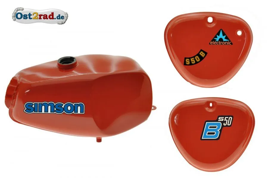2.Wahl Büffeltank Set mit Deckel für Simson S50 S51, Rot, innen versiegelt