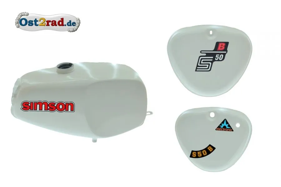 2.Wahl Büffeltank Set mit Deckel für Simson S50 S51, Weiß, innen versiegelt