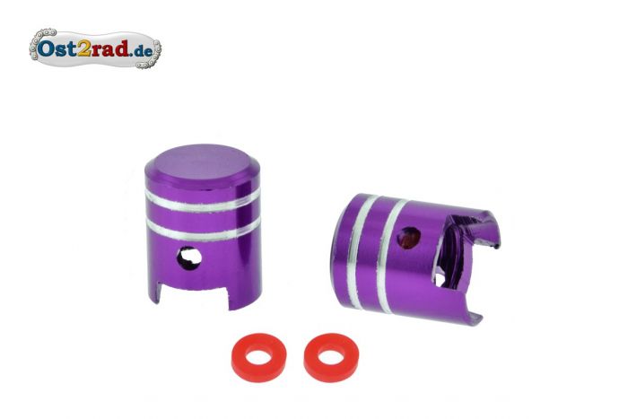 2x Ventilkappen Kolben Alu Lila eloxiert inkl. O-Ringe