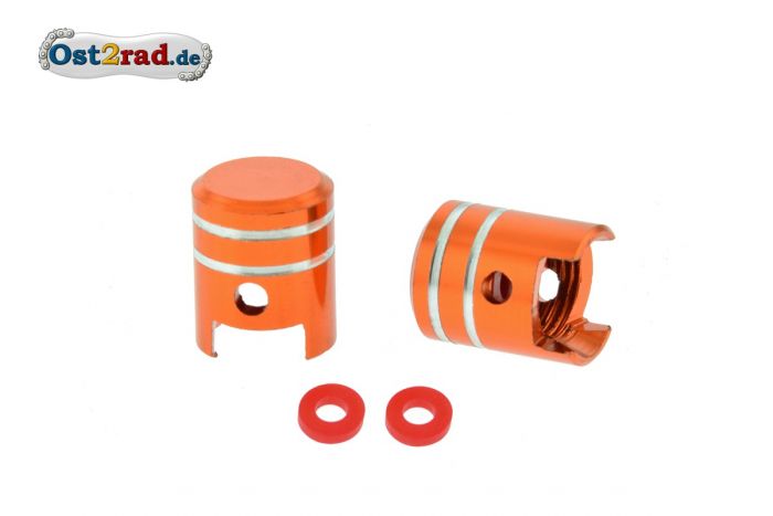 2x Ventilkappen Kolben Alu orange eloxiert inkl. O-Ringe
